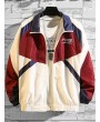 Letter Embroidery Colorblock Splicing Raglan Sleeve Jacket - Red M