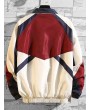 Letter Embroidery Colorblock Splicing Raglan Sleeve Jacket - Red M