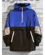 Colorblock Spliced Letter Graphic Half Zipper Pullover Hooded Jacket - Blue 2xl