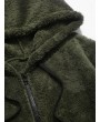 Colorblock Splicing Faux Fur Fluffy Hooded Jacket - Army Green L