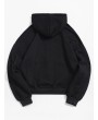 Applique Solid Drop Shoulder Button Hooded Jacket - Black 3xl