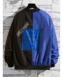 Ring Ribbon Letter Graphic Two Tone Spliced Jacket - Blue L