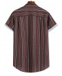 Short Sleeve Stripes Print High Low Button Up Shirt - Multi M