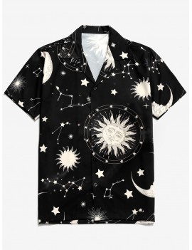 Sun Moon And Stars Print Button Shirt - Black M