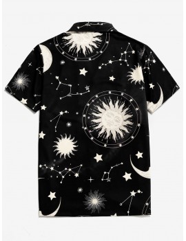 Sun Moon And Stars Print Button Shirt - Black M