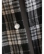 Curved Hem Plaid Print Pocket Long Sleeve Button Shirt - Black M