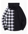 Contrast Plaid Patch Pockets Hooded Shirt - White 2xl