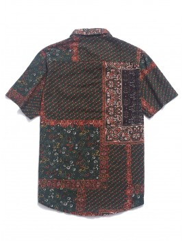 Ethnic Tribal Ditsy Paisley Print Button Shirt - Red Dirt 2xl