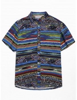 Stripe Paisley Print Soft Shirt - Blue L
