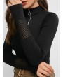Quarter Zip Ribbed Pointelle Stretchy Gym Tee - Black S