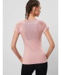 Letter Print Topstitching Perforated Sports Tee - Dark Carnation Pink M
