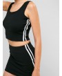 Contrast Striped Knit Ribbed Two Piece Dress - Black