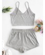  Solid Crop Cami Sports Two Pieces Suit - Gray L