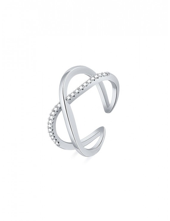 Rhinestone Geometric Cuff Ring - Silver