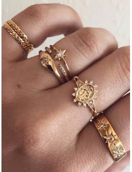Seven-piece Rhinestone Sun Ring Suit - Gold