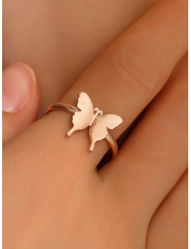 Metal Butterfly Open Ring - Gold