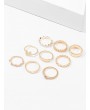9Pcs Hollow Floral Rhinestone Ring Set - Gold