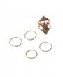 5 Piece Glitter Geometric Rhinestone Finger Ring Set - Gold