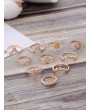 10Pcs Rhinestone Geometric Ring Set - Gold