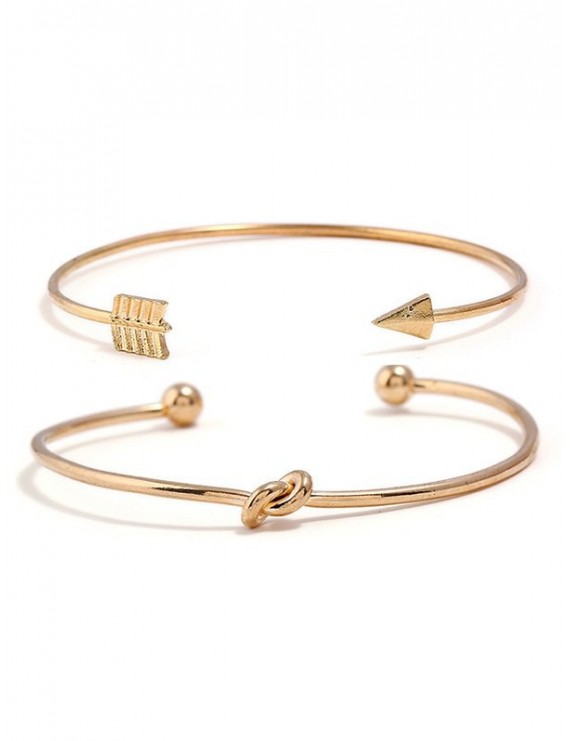 Arrow Designed Cuff Bracelets Set - Gold