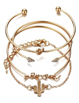 Vintage Rhinestone Arrow LOVE Alloy Bracelet Set - Gold
