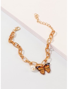 Butterfly Punk Chain Bracelet - Tangerine