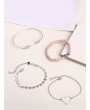 4 Piece Heart Disc Beaded Chain Bracelet Set - Silver