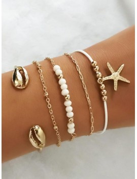5PCS Shell Starfish Charm Bracelets - Gold
