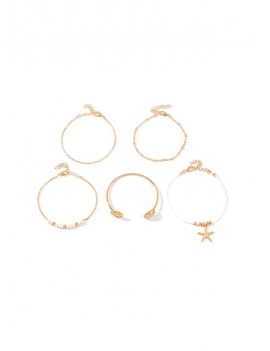 5PCS Shell Starfish Charm Bracelets - Gold