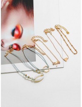 Five-piece Heart Shell Palm Tree Chain Bracelet Sets - Gold
