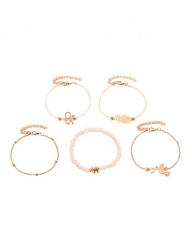 5Pcs Pineapple Flamingo Bracelet Set - Gold