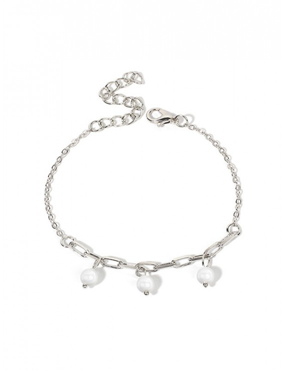 Pearl Decorate Link Chain Bracelet - Silver