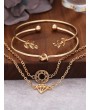 Rhinestone Leaf Diamond Knot Cuff Bracelet Suit - Gold