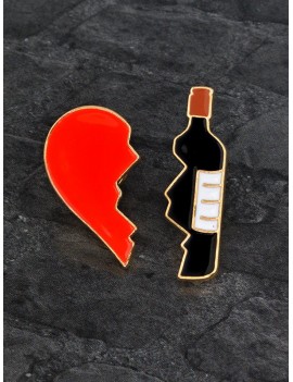 Valentine's Day Broken Heart Winebottle Shape Brooch Set