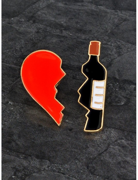 Valentine's Day Broken Heart Winebottle Shape Brooch Set