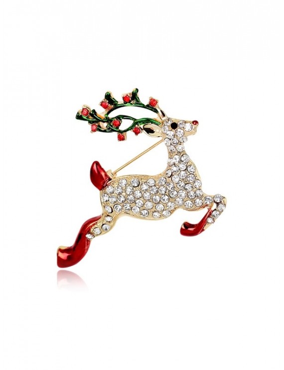 Christmas Deer Rhinestone Brooch - Gold