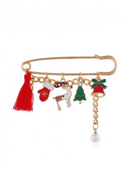 Christmas Tassel Pendant Safe Pin Brooch - Gold Style1
