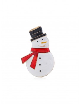 Christmas Snowman Glazed Brooch - Gold