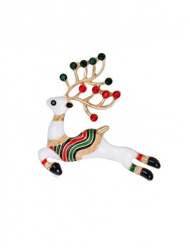 Christmas Multi-color Deer Brooch With Rhinestone - Gold