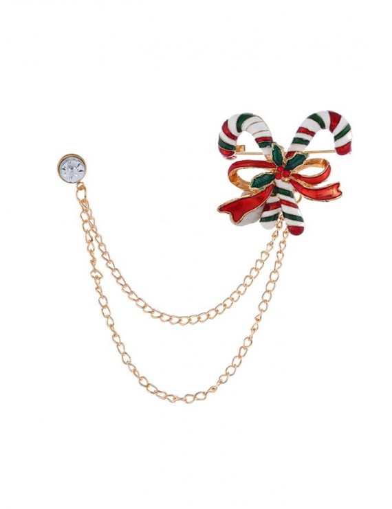 Christmas Bowknot Stick Chain Brooch - Gold