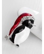 Christmas Santa Hat Penguin Brooch With Rhinestone - Silver