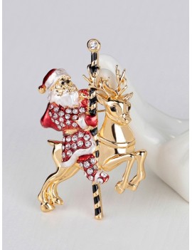 Christmas Santa Claus Elk Brooch - Gold