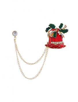 Christmas Stocking Bell Hat Chain Brooch - Gold Christmas Bell