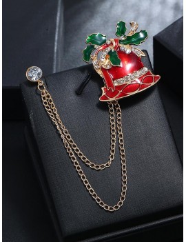 Christmas Stocking Bell Hat Chain Brooch - Gold Christmas Bell