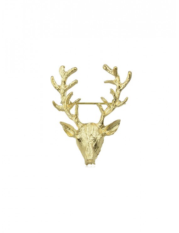 Metal Deer Horn Brooch - Gold