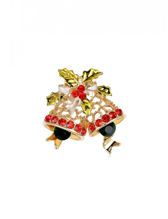 Delicate Christmas Bells Brooch With Rhinestone - Gold