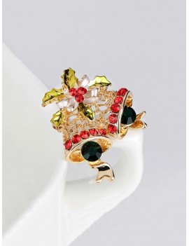 Delicate Christmas Bells Brooch With Rhinestone - Gold