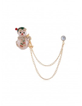 Christmas Snowman Chain Brooch - Gold