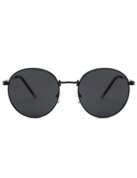Retro Metal Frame Round Sunglasses - Jet Black