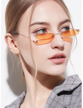 Narrow Lens Rectangle Rimless Sunglasses - Orange
